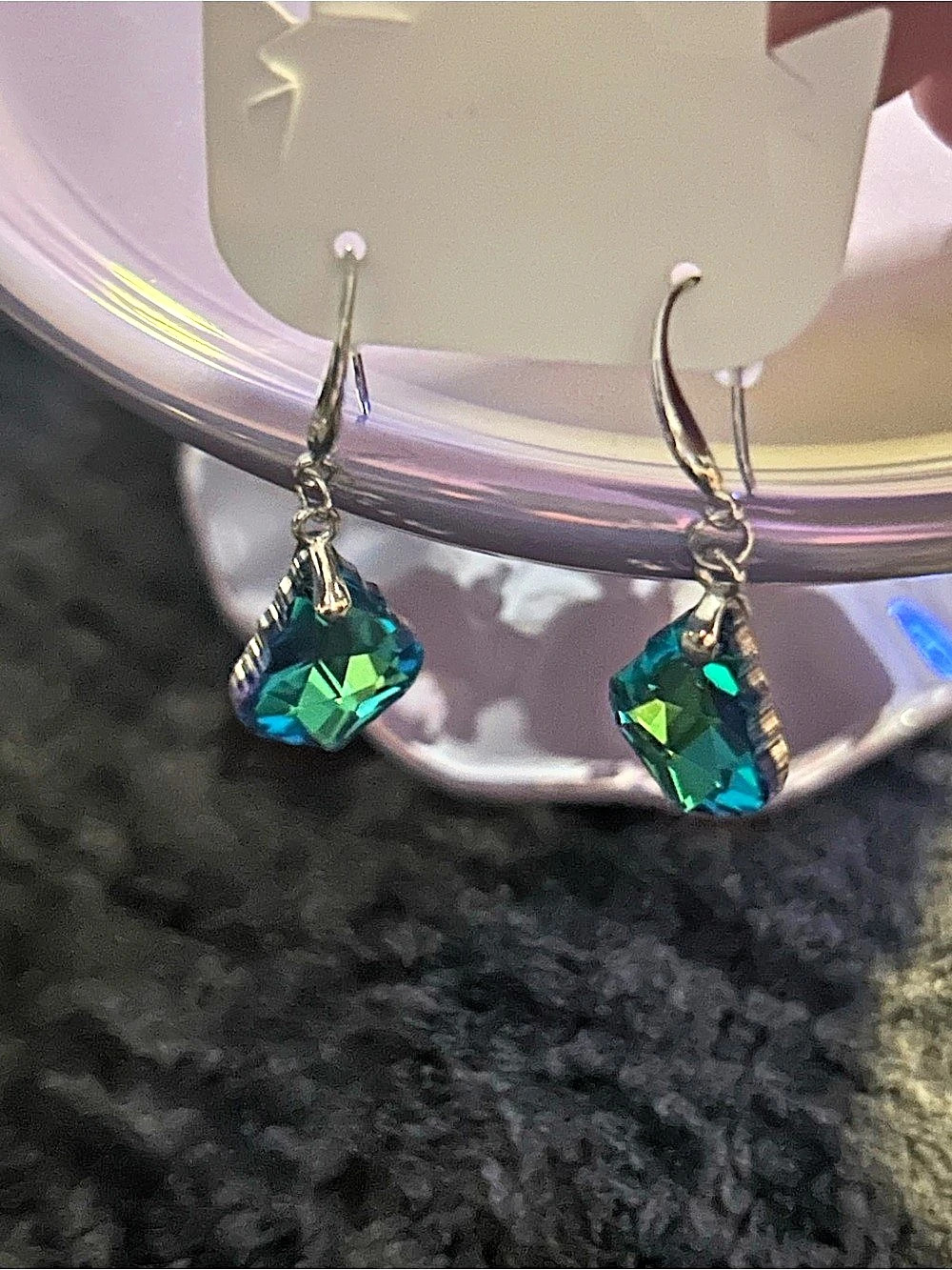 Faceted Green & Blue Drop Silver Earrings NWT - Picture 2 of 5
